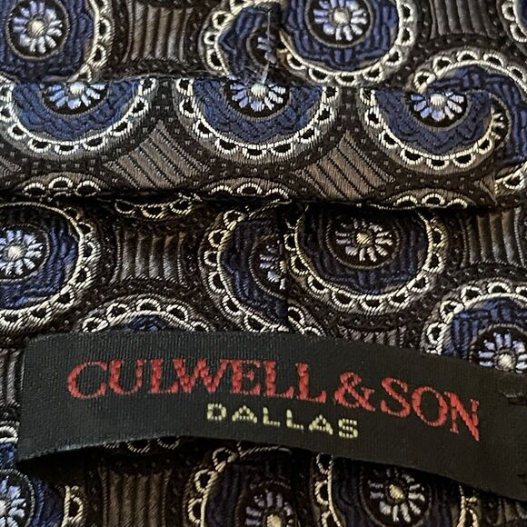 Vintage Culwell & Son Dallas Blue Gray Hand Made 100% Silk Made In USA - Picture 9 of 11